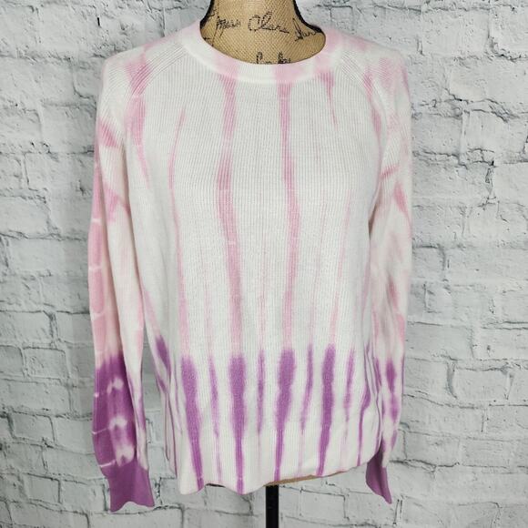 White +Warren cotton dip dye crew neck Sz L long sleeve ribbed A10c - Picture 4 of 5